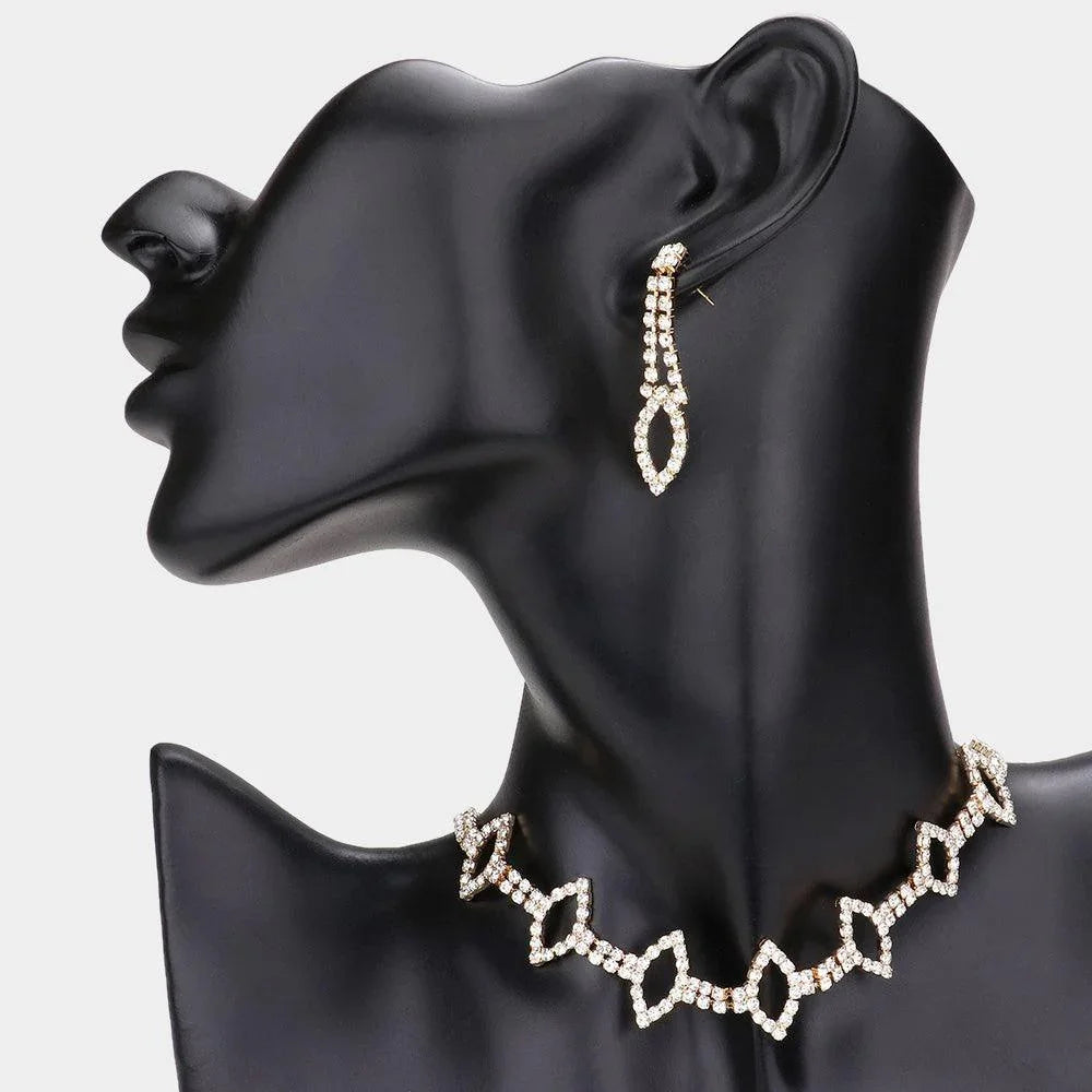 Gold Marquise Accented Choker Necklace Rhinestone Paved - Jewelry Store by Erik Rayo