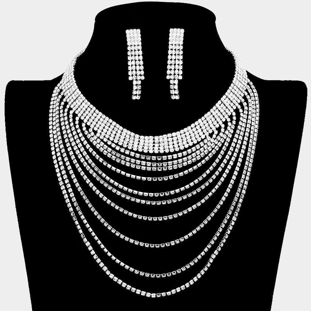 Silver Crystal Rhinestone Multi Layered Evening Choker Necklace - Jewelry Store by Erik Rayo