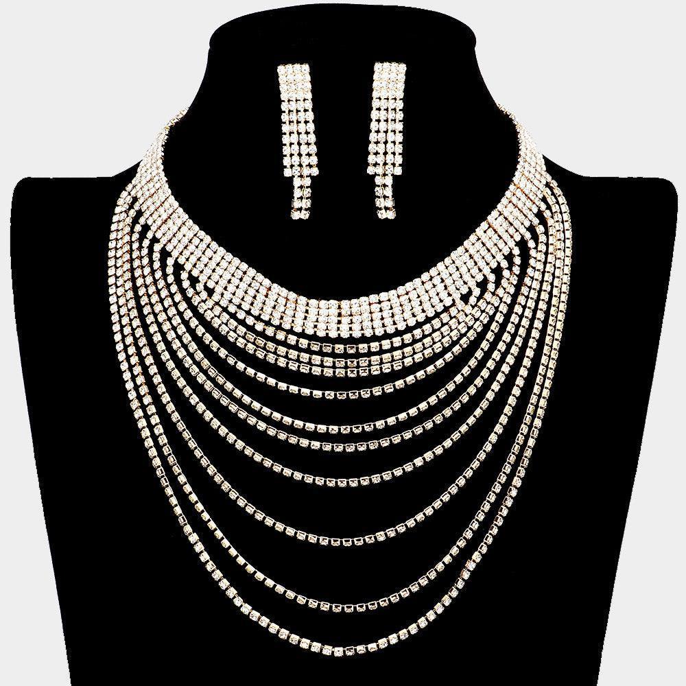 Gold Crystal Rhinestone Multi Layered Evening Choker Necklace - Jewelry Store by Erik Rayo