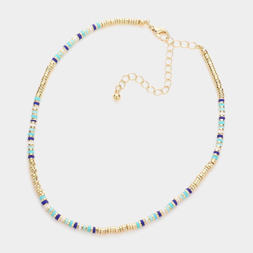 Blue Heishi Bead Accented Choker Necklace - Jewelry Store by Erik Rayo