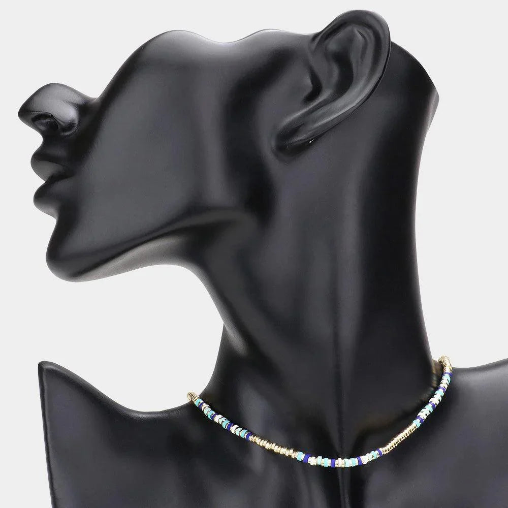 Blue Heishi Bead Accented Choker Necklace - Jewelry Store by Erik Rayo