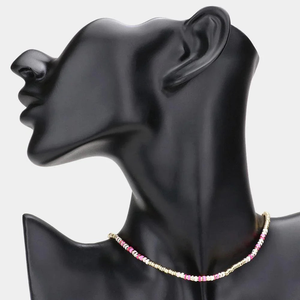 Pink Heishi Bead Accented Choker Necklace - Jewelry Store by Erik Rayo