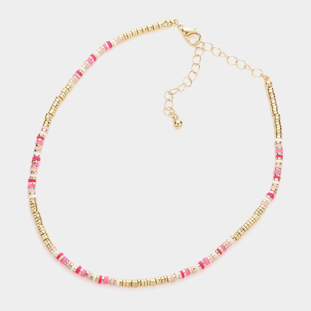 Pink Heishi Bead Accented Choker Necklace - Jewelry Store by Erik Rayo