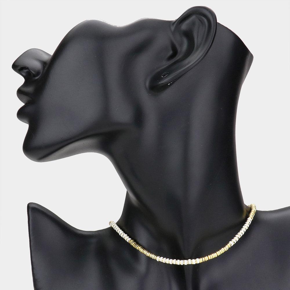 White Heishi Bead Accented Choker Necklace - Jewelry Store by Erik Rayo