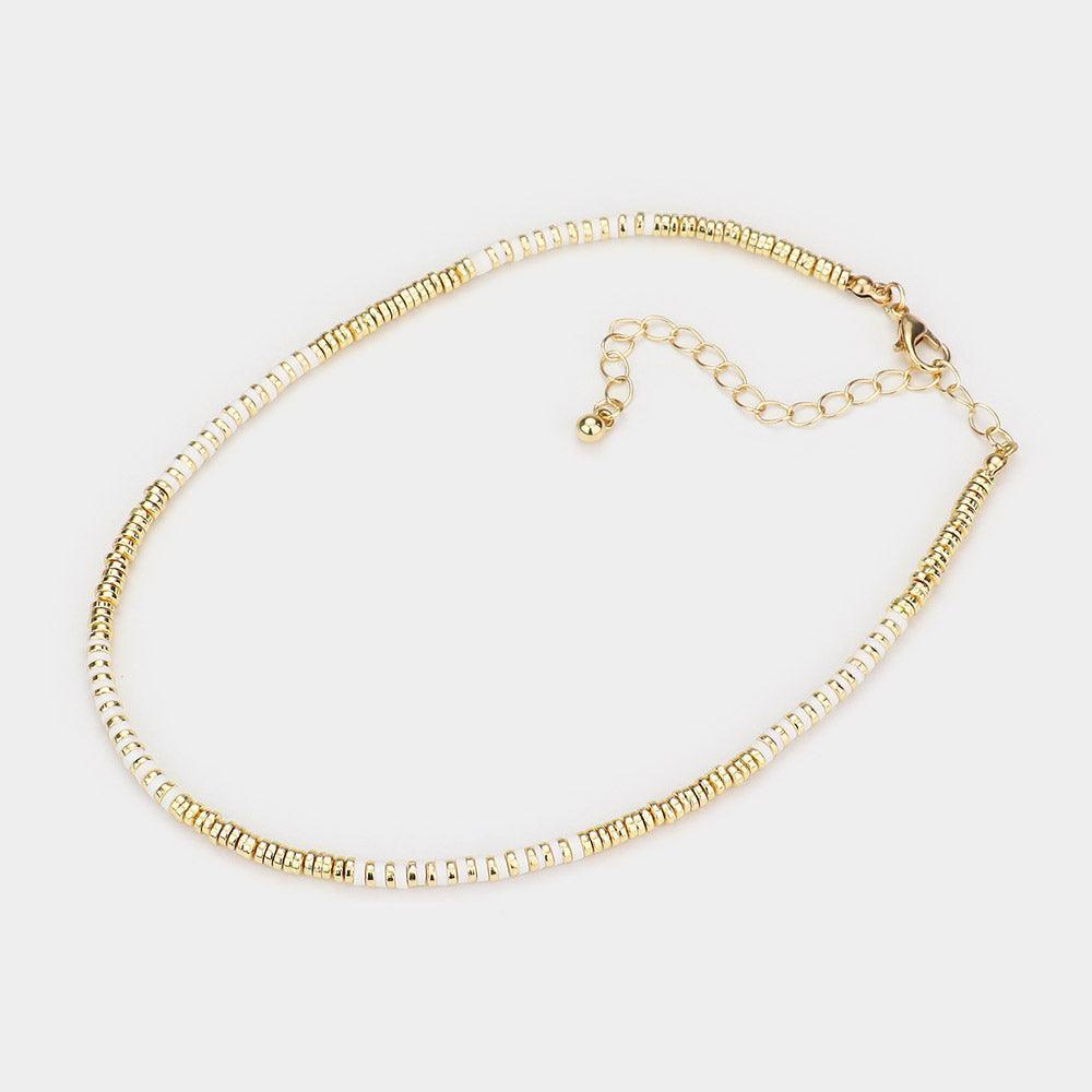 White Heishi Bead Accented Choker Necklace - Jewelry Store by Erik Rayo