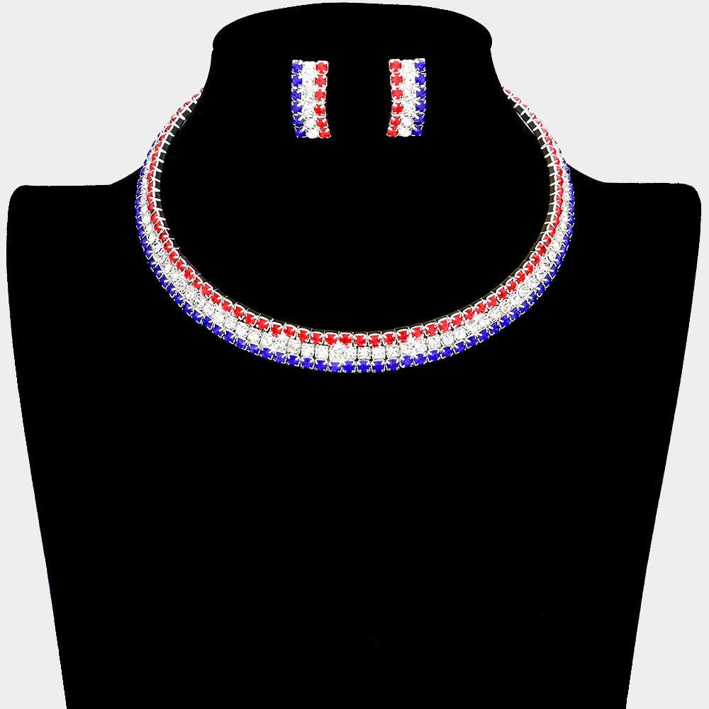 American USA Rhinestone Choker Necklace