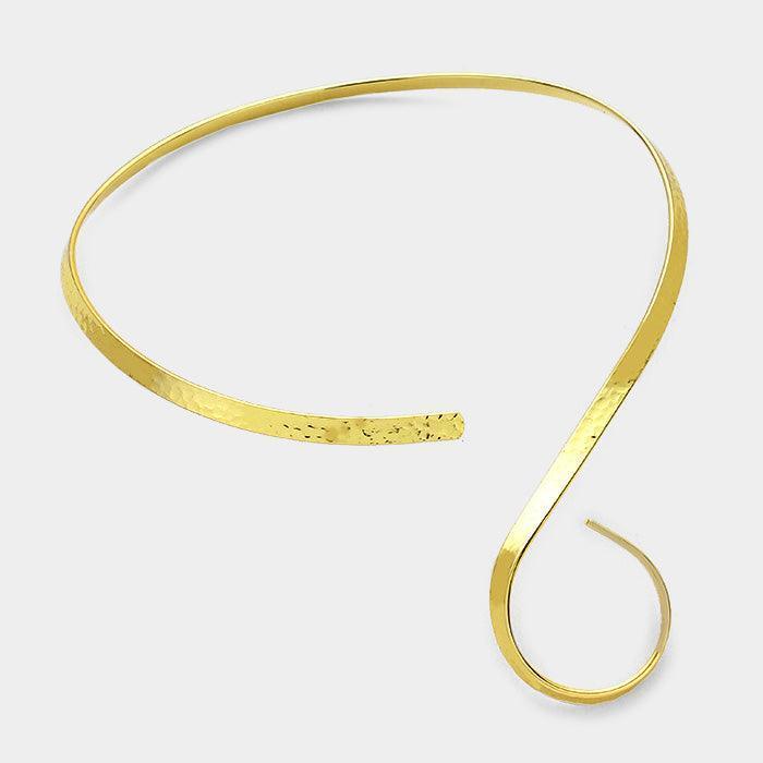 Gold 16" Hammered swirl Brass metal open choker necklace - Jewelry Store by Erik Rayo