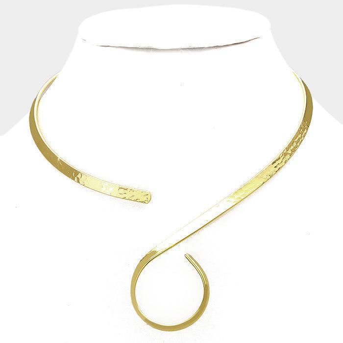 Gold 16" Hammered swirl Brass metal open choker necklace - Jewelry Store by Erik Rayo