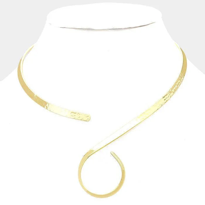 Gold 16" Hammered swirl metal open choker necklace - Jewelry Store by Erik Rayo
