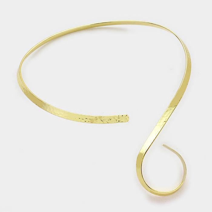 Gold 16" Hammered swirl metal open choker necklace - Jewelry Store by Erik Rayo