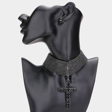 Load image into Gallery viewer, Black Bubble Stone Cross Pendant Evening Choker Necklace
