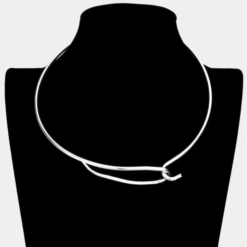 Silver Hook Detailed Metal Choker Necklace - Jewelry Store by Erik Rayo
