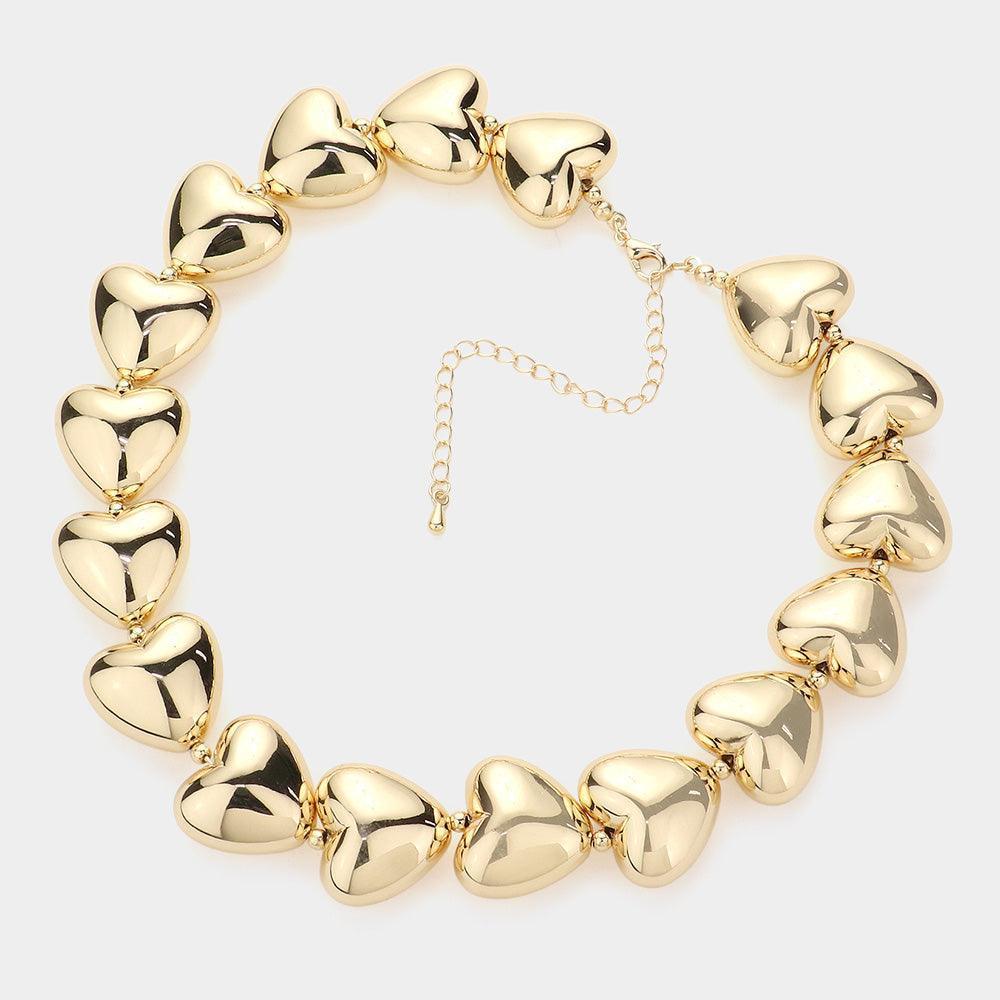 Gold Metal Heart Pebble Choker Necklace - Jewelry Store by Erik Rayo