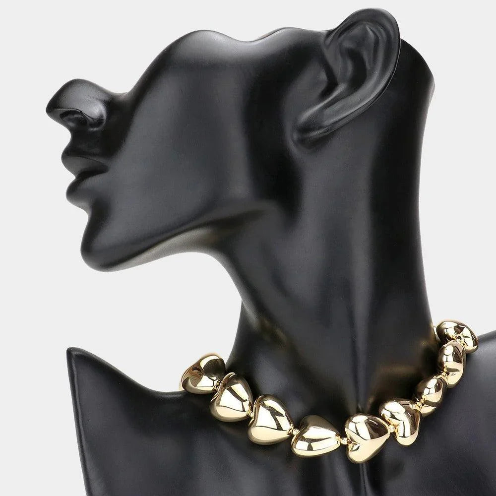 Gold Metal Heart Pebble Choker Necklace - Jewelry Store by Erik Rayo