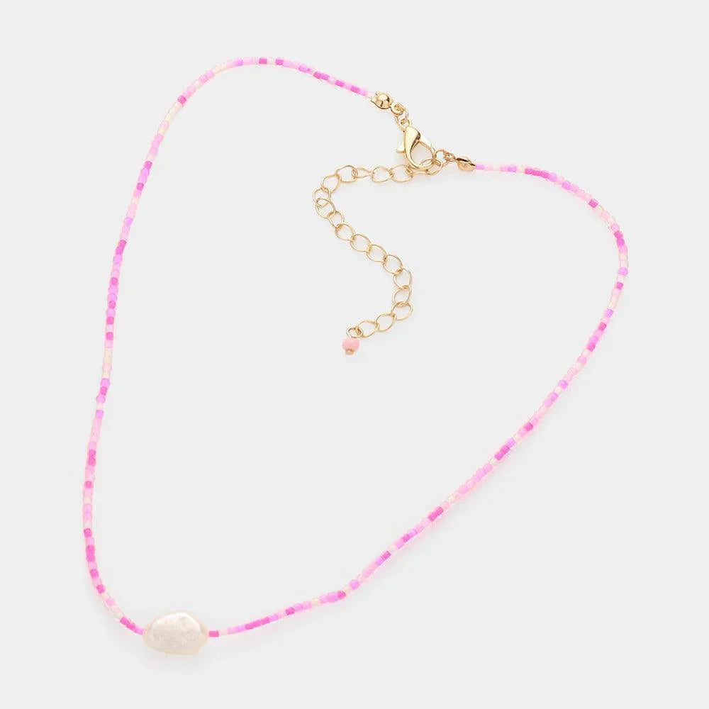 Pink Pearl Accented Beaded Choker Necklace - Jewelry Store by Erik Rayo