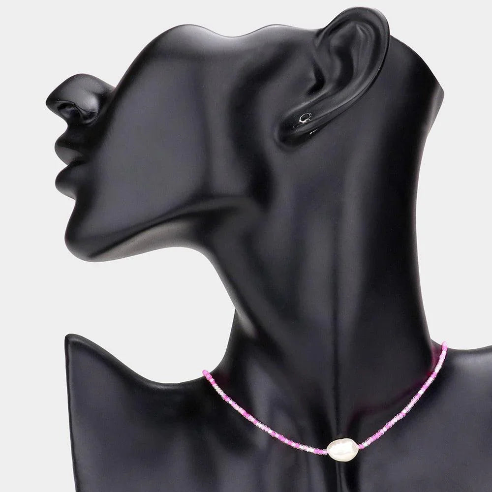 Pink Pearl Accented Beaded Choker Necklace - Jewelry Store by Erik Rayo