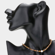 Load image into Gallery viewer, Brown Round Pearl Accented Metal Faceted Beaded Choker Necklace
