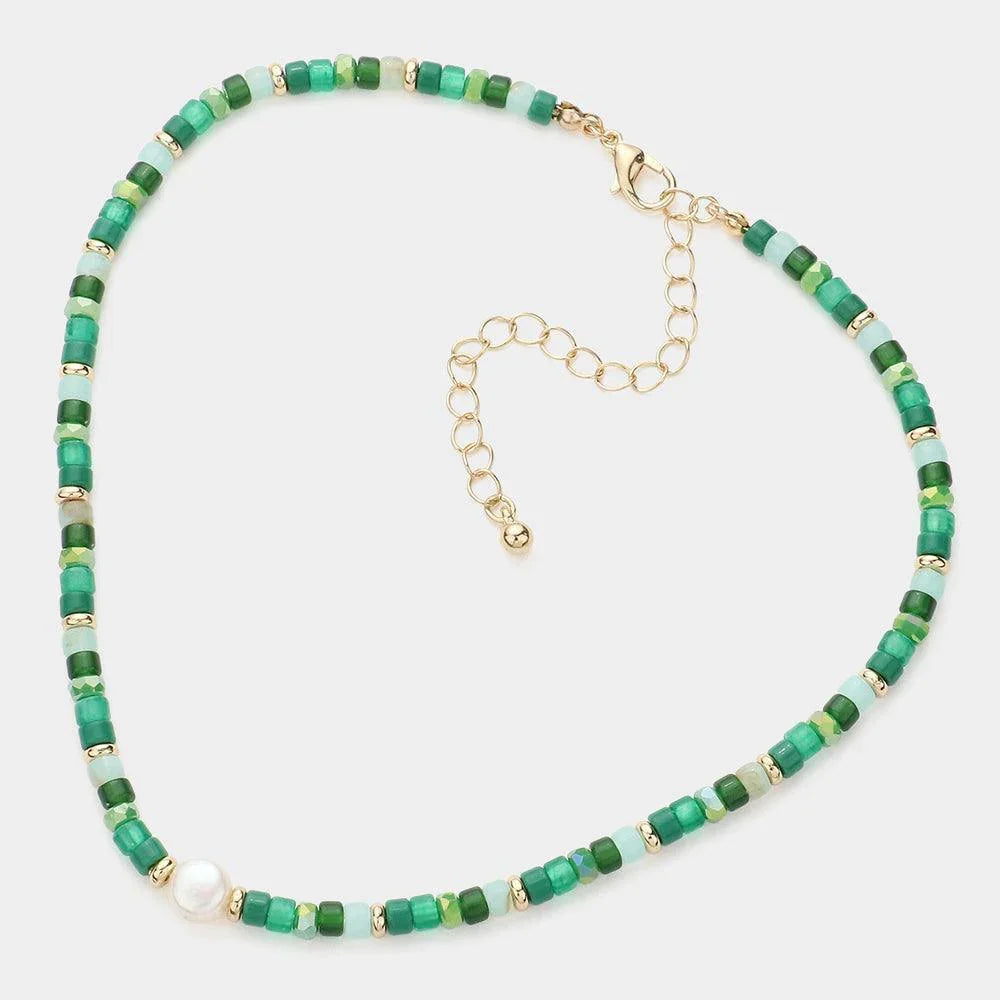 Gold Round Pearl Accented Metal Faceted Beaded Choker Necklace - Jewelry Store by Erik Rayo