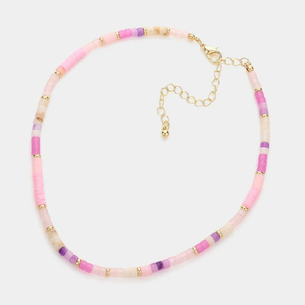 Pink Colorful Beaded Choker Necklace - Jewelry Store by Erik Rayo