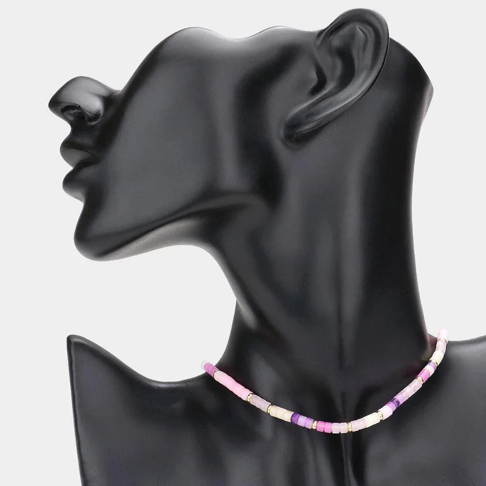 Pink Colorful Beaded Choker Necklace - Jewelry Store by Erik Rayo