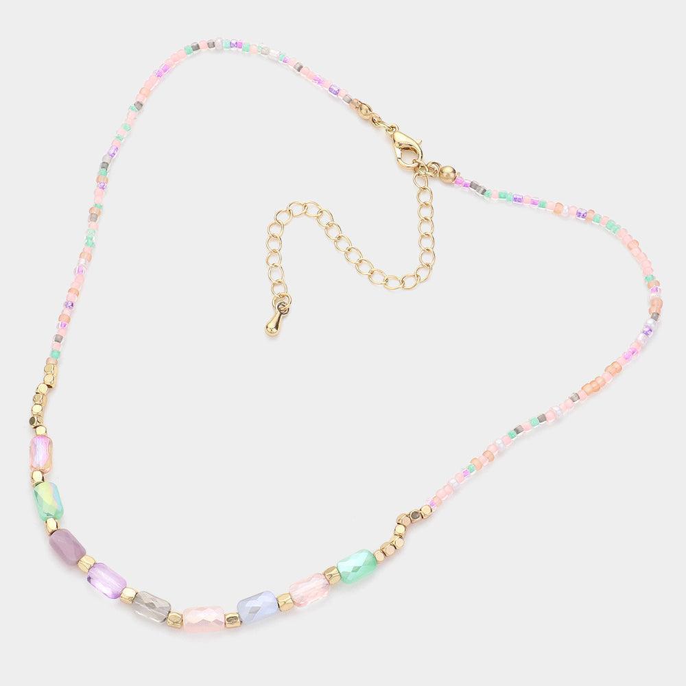 Gold Faceted Rectangle Beaded Choker Necklace - Jewelry Store by Erik Rayo