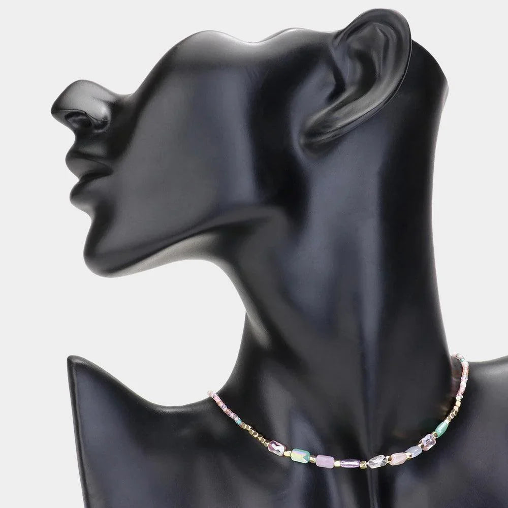 Gold Faceted Rectangle Beaded Choker Necklace - Jewelry Store by Erik Rayo