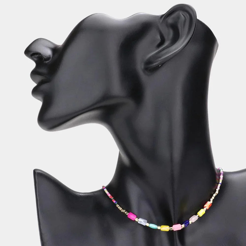 Faceted Rectangle Beaded Choker Necklace - Jewelry Store by Erik Rayo