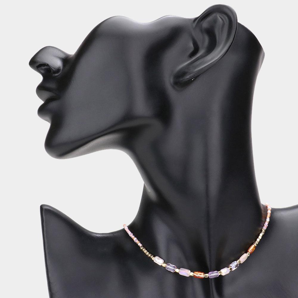 Faceted Rectangle Beaded Choker Necklace