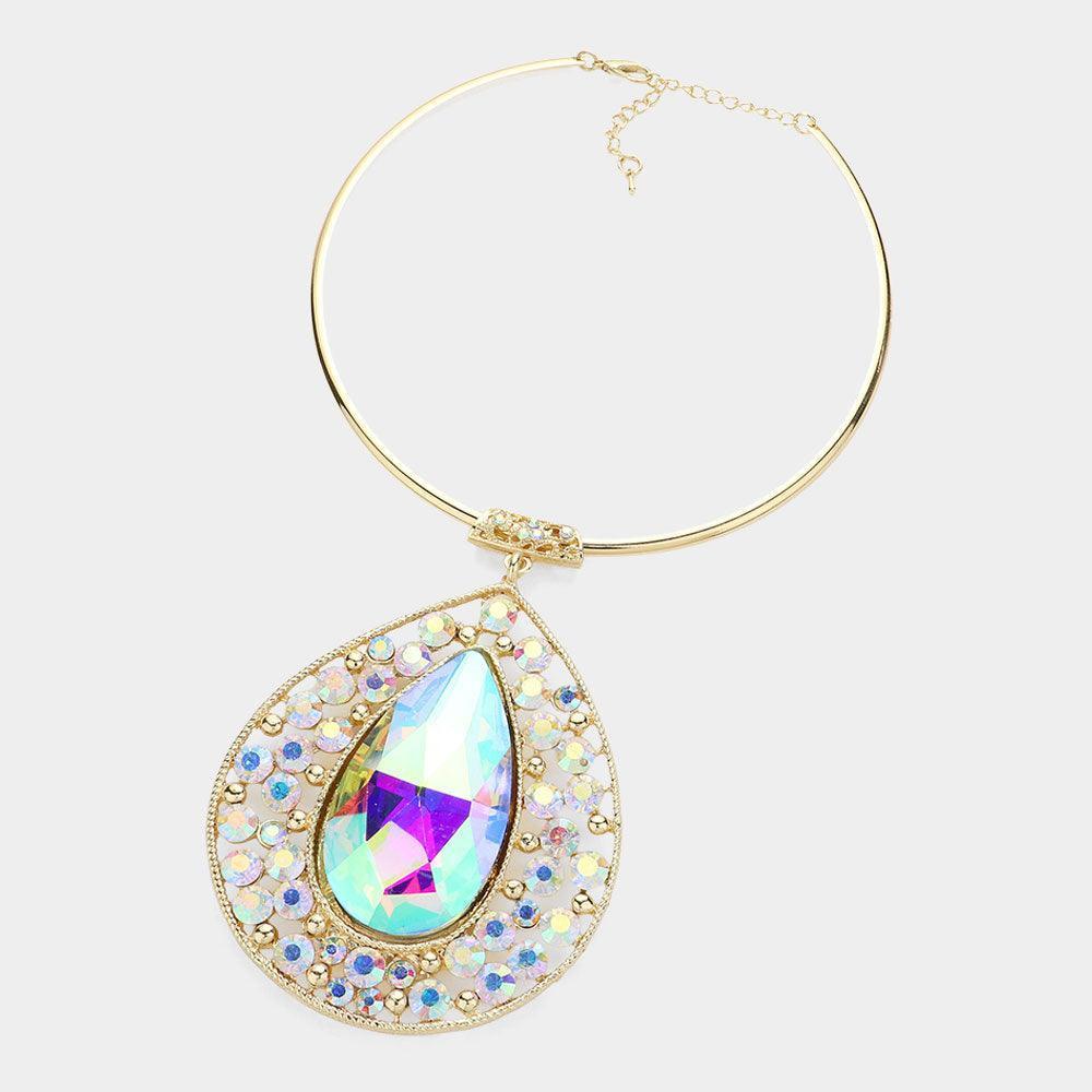 Gold Teardrop Centered Bubble Stone Cluster Choker Evening Necklace - Jewelry Store by Erik Rayo