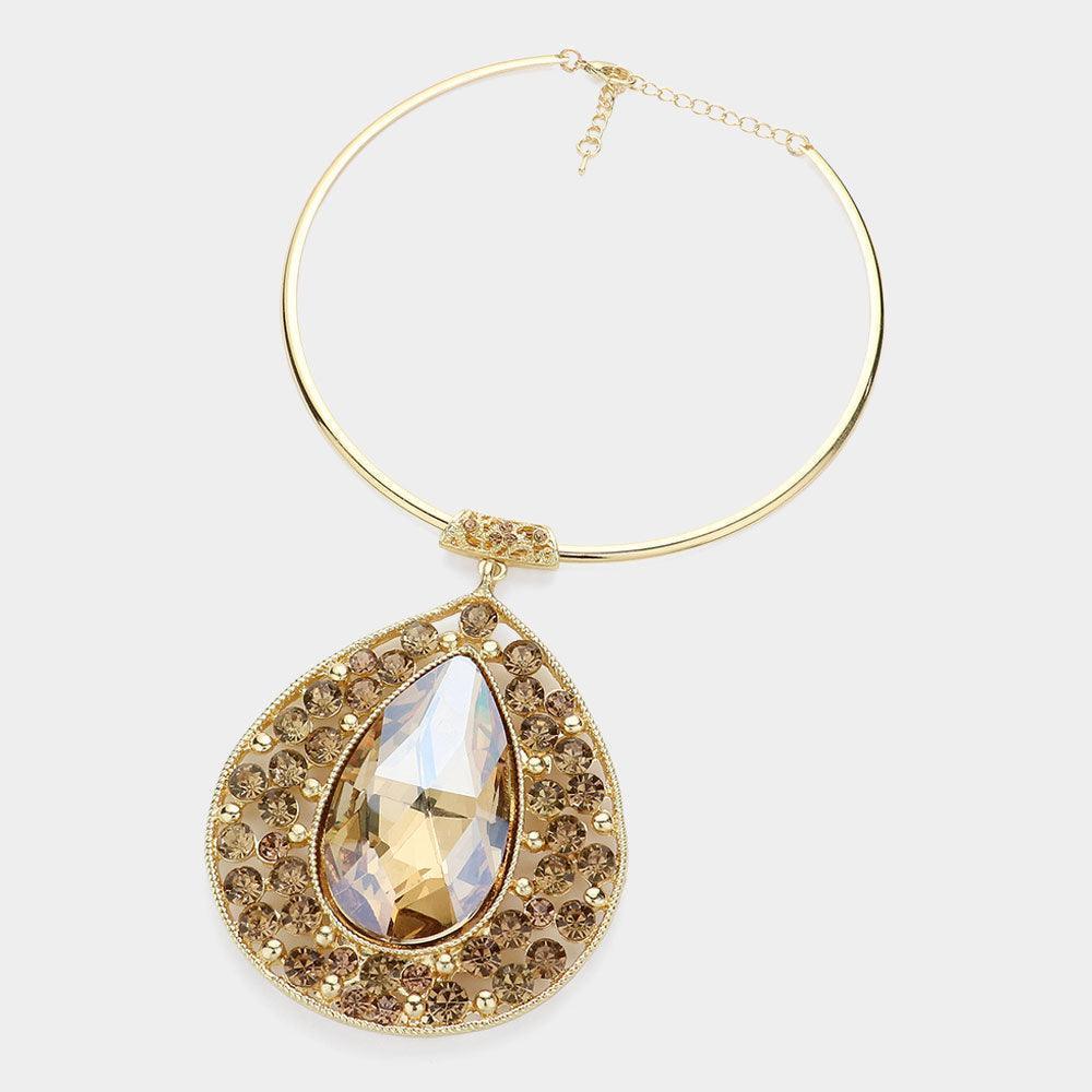 Teardrop Centered Bubble Stone Cluster Choker Evening Necklace - Jewelry Store by Erik Rayo