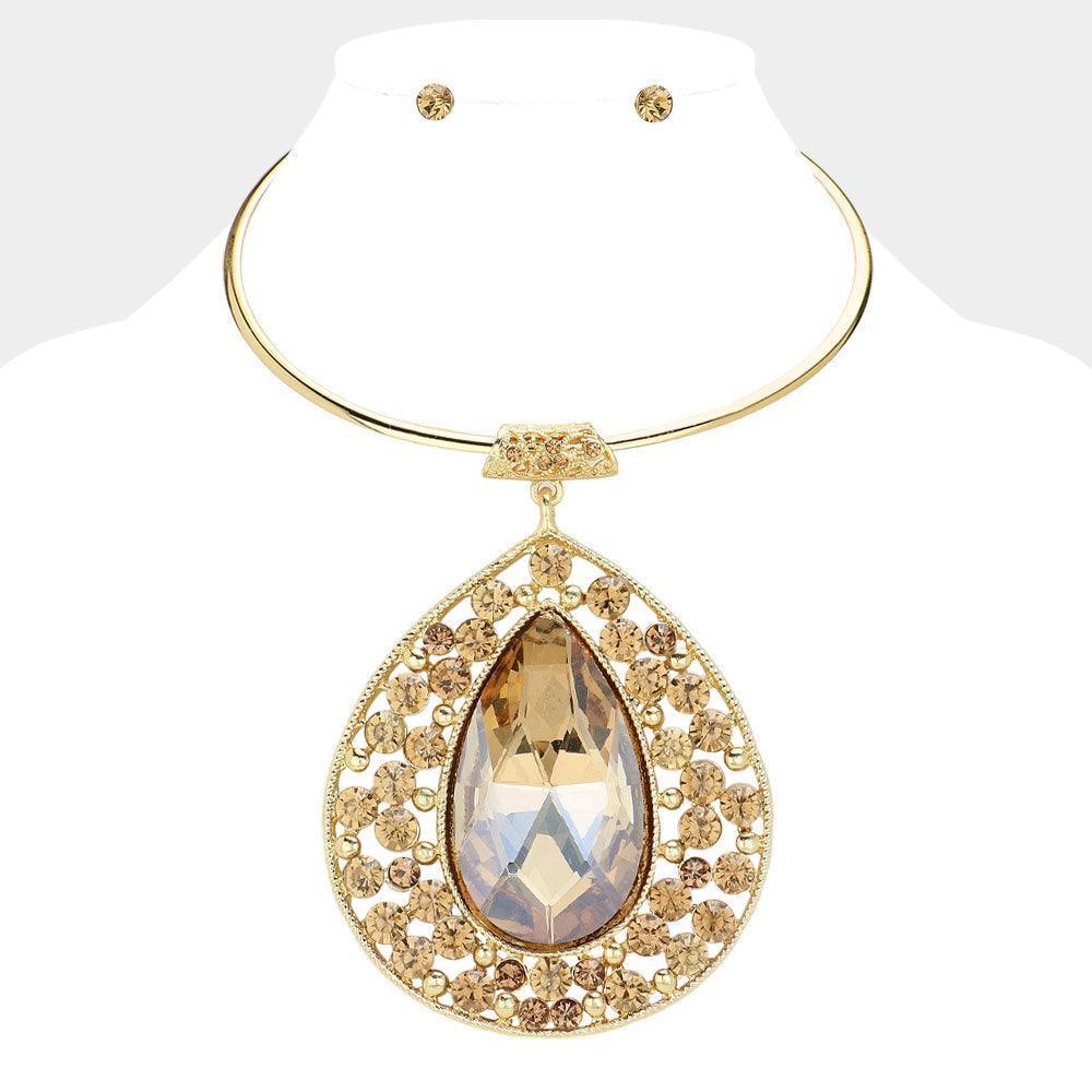 Teardrop Centered Bubble Stone Cluster Choker Evening Necklace - Jewelry Store by Erik Rayo