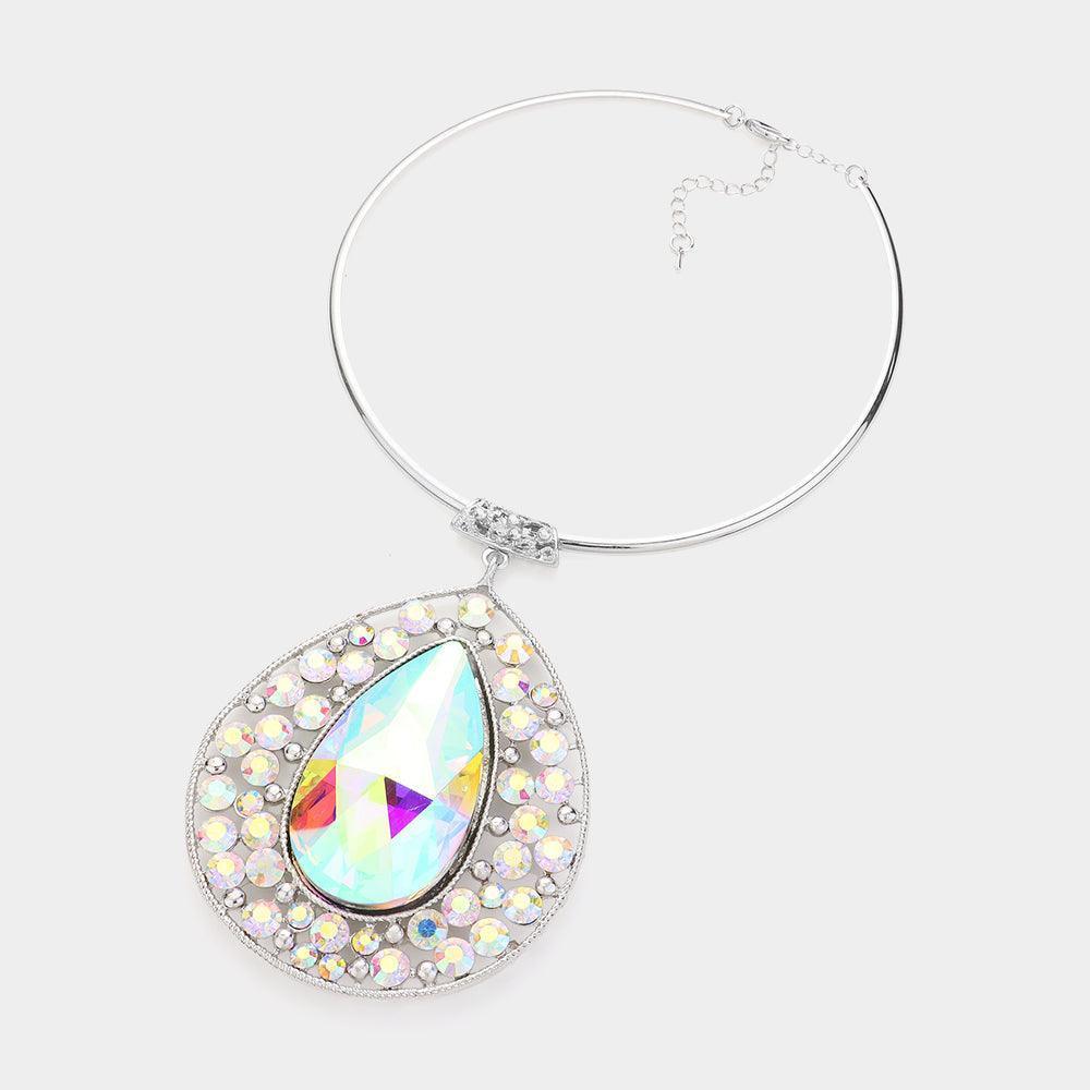 Silver Teardrop Centered Bubble Stone Cluster Choker Evening Necklace - Jewelry Store by Erik Rayo