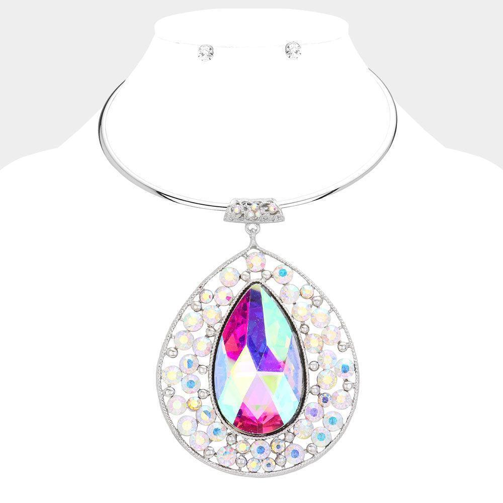 Silver Teardrop Centered Bubble Stone Cluster Choker Evening Necklace - Jewelry Store by Erik Rayo