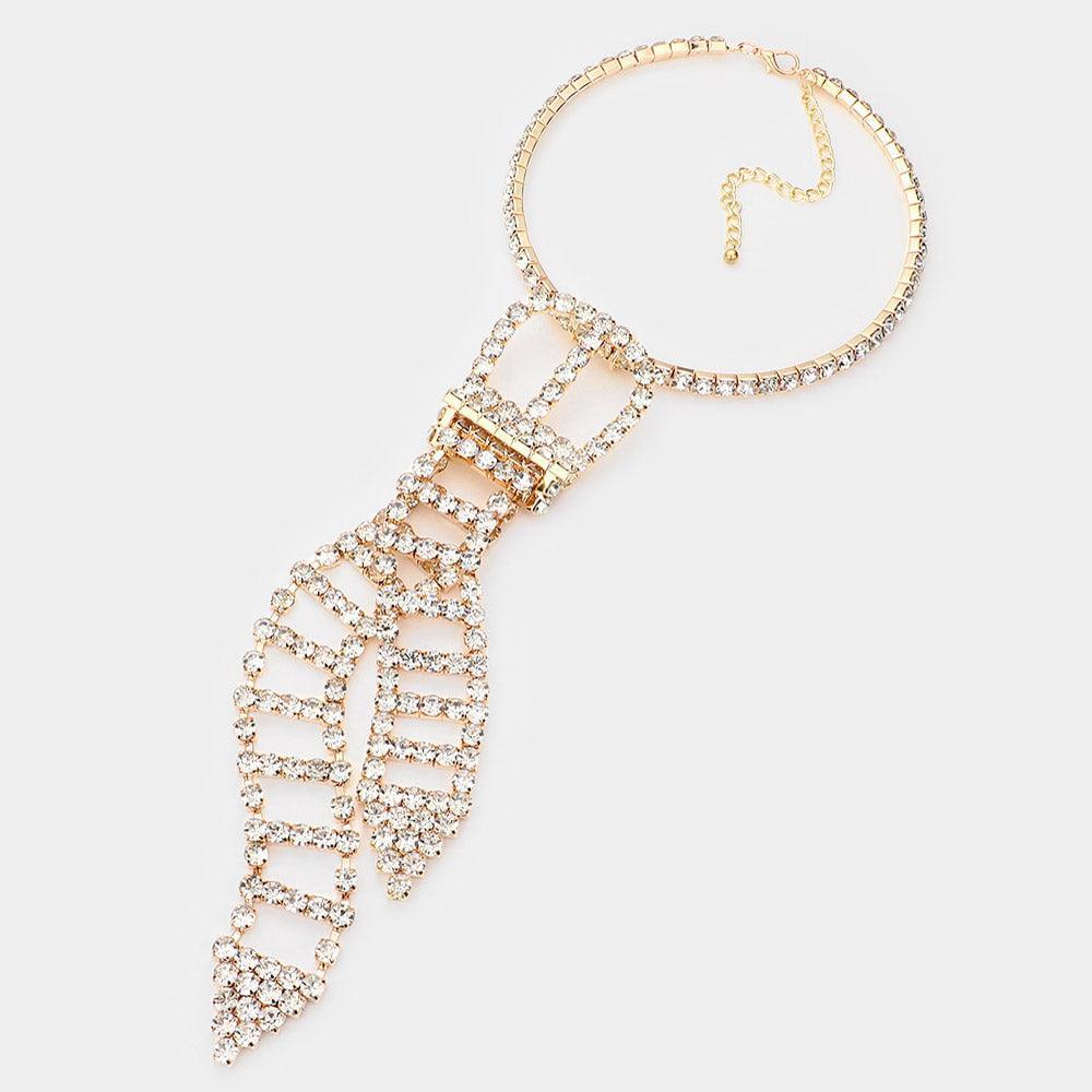 Gold Round Stone Embellished Tie Choker Necklace - Jewelry Store by Erik Rayo