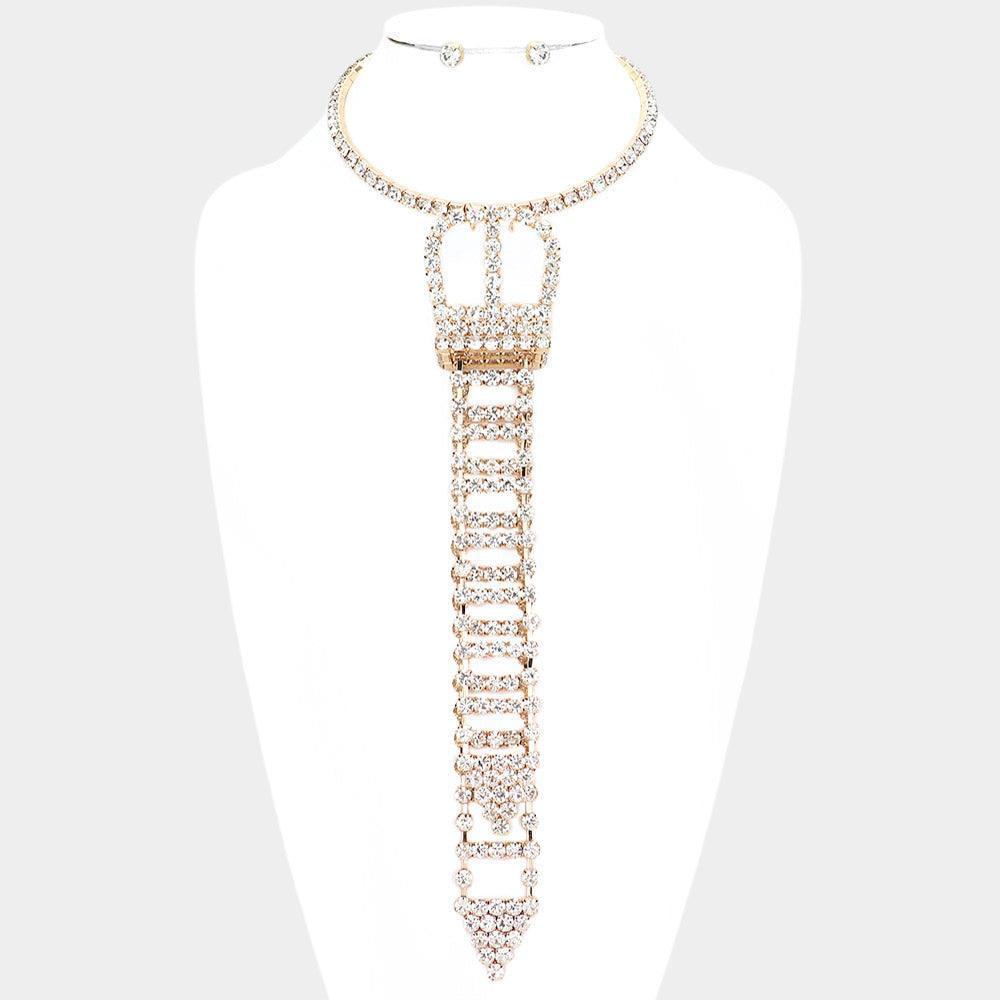 Gold Round Stone Embellished Tie Choker Necklace - Jewelry Store by Erik Rayo