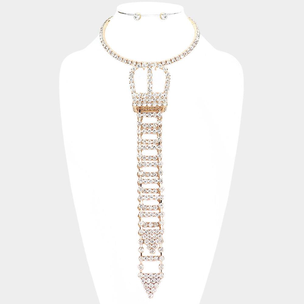 Gold Round Stone Embellished Tie Choker Necklace