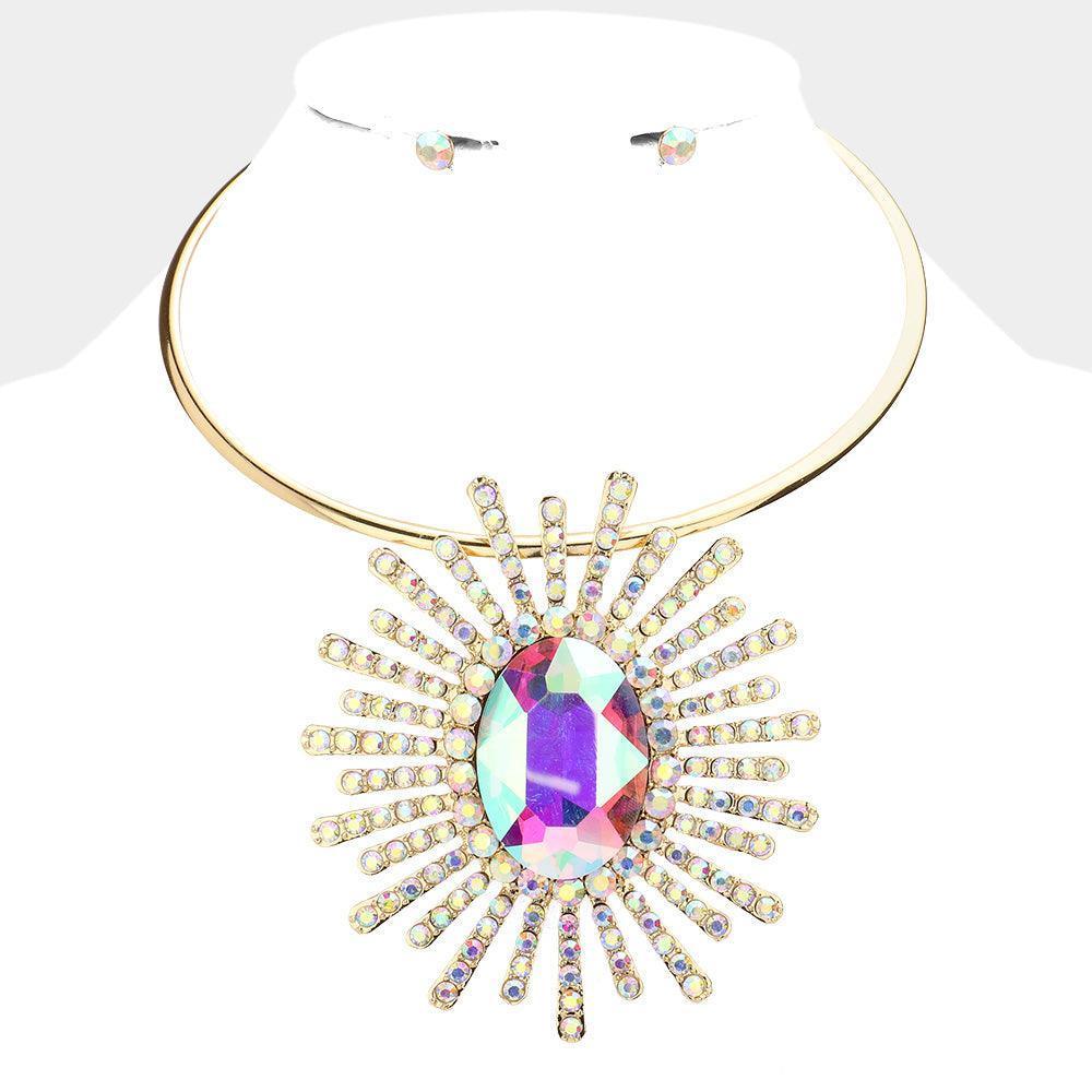 Gold Oval Stone Centered Abstract Pendant Necklace - Jewelry Store by Erik Rayo