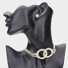 Load image into Gallery viewer, Gold Open Circle Link Accented Choker Necklace Rhinestone Paved
