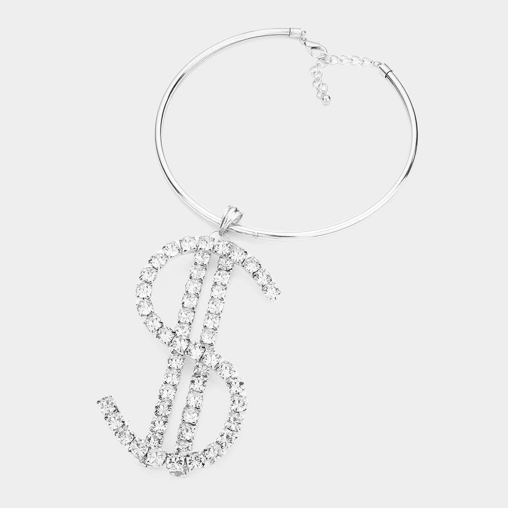 Oversized Dollar Sign Pendant Choker Necklace Rhinestone Paved - Jewelry Store by Erik Rayo