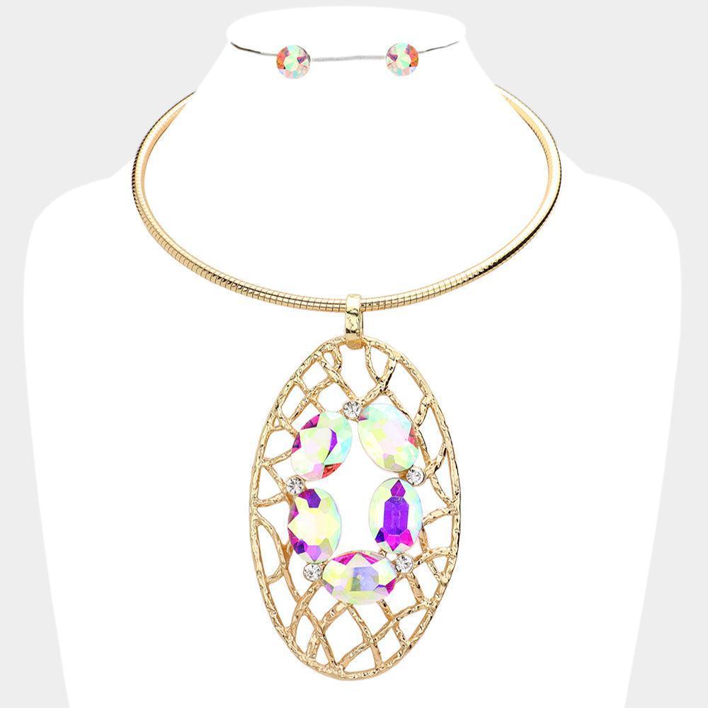 Gold Oval Stone Accented Evening Choker Necklace - Jewelry Store by Erik Rayo
