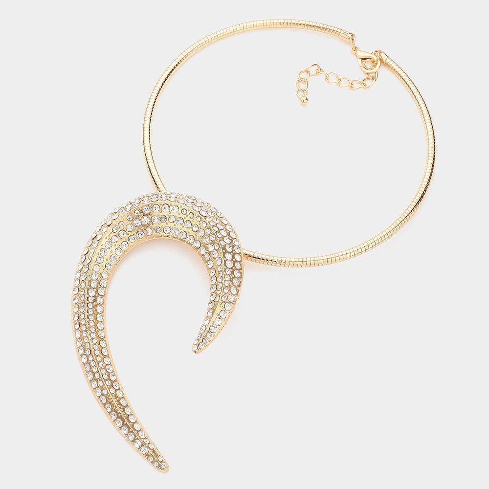 Gold Rhinestone Embellished Abstract Metal Choker Evening Necklace - Jewelry Store by Erik Rayo