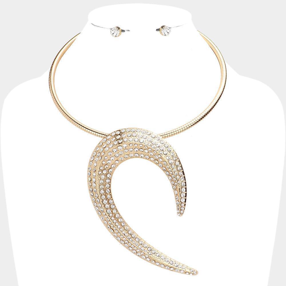 Gold Rhinestone Embellished Abstract Metal Choker Evening Necklace - Jewelry Store by Erik Rayo