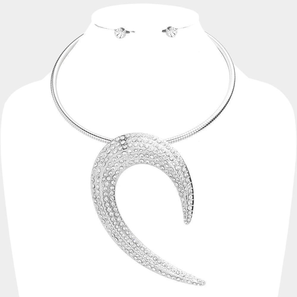 Rhinestone Embellished Abstract Metal Choker Evening Necklace - Jewelry Store by Erik Rayo