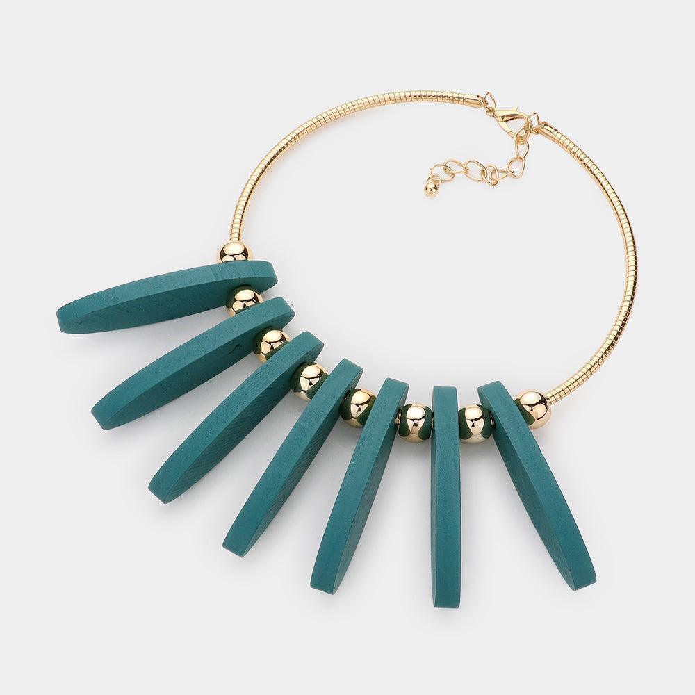 Metal Ball Marquise Shaped Wood Choker Necklace - Jewelry Store by Erik Rayo