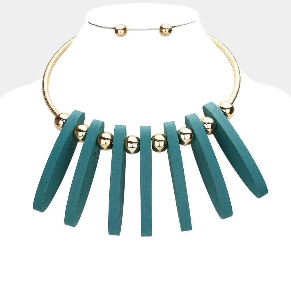 Metal Ball Marquise Shaped Wood Choker Necklace - Jewelry Store by Erik Rayo