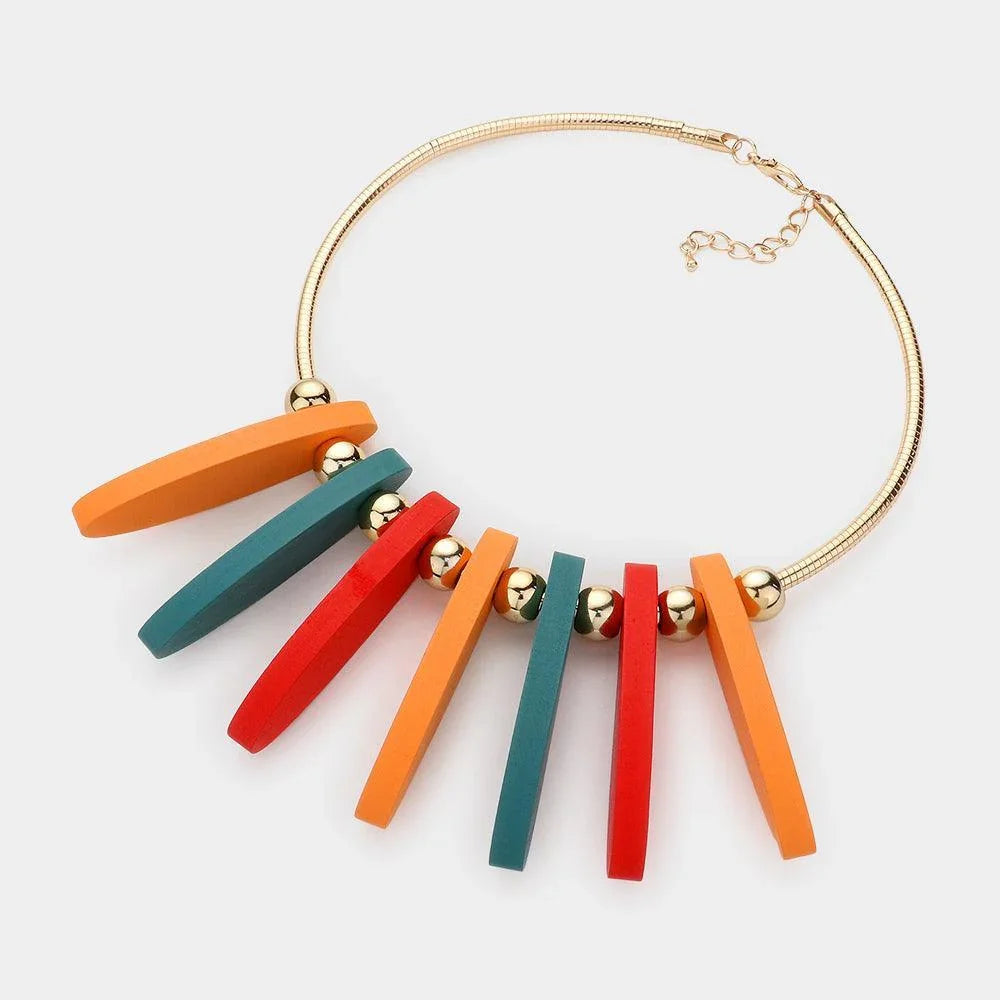 Metal Ball Marquise Shaped Wood Choker Necklace - Jewelry Store by Erik Rayo