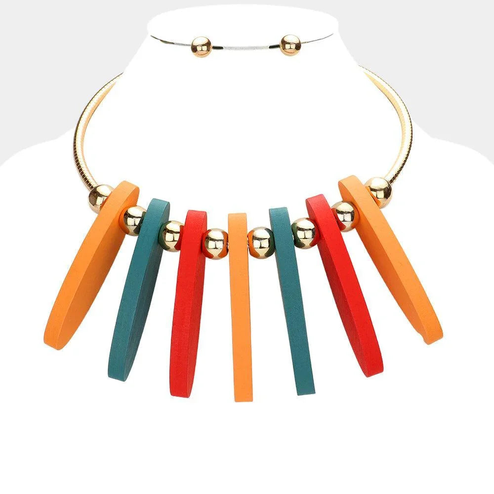 Metal Ball Marquise Shaped Wood Choker Necklace - Jewelry Store by Erik Rayo
