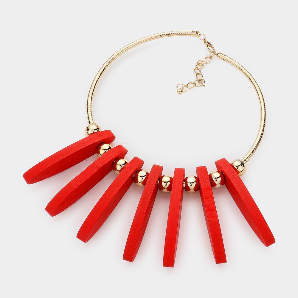 Red Metal Ball Marquise Shaped Wood Choker Necklace - Jewelry Store by Erik Rayo