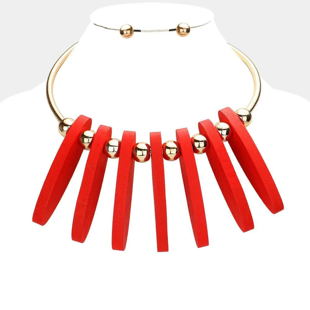 Red Metal Ball Marquise Shaped Wood Choker Necklace - Jewelry Store by Erik Rayo
