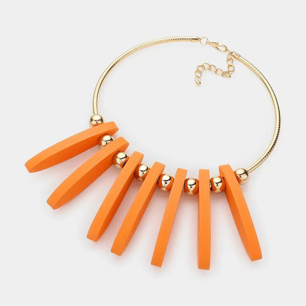 Orange Metal Ball Marquise Shaped Wood Choker Necklace - Jewelry Store by Erik Rayo